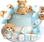 Baby Shower Cake Topper for Boy Bear Theme We Can Barely Wait Decorations Adorable Baby Boy Shower Cake Decorations with Bear Topper for Gender Reveal Newborn Celebration