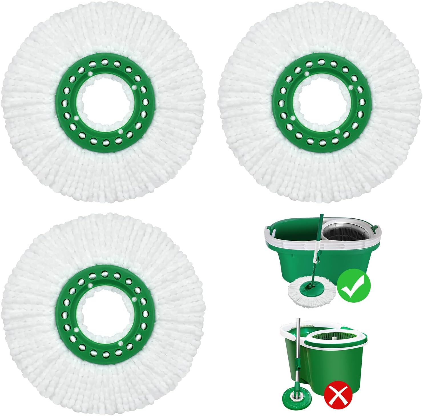 Reusable Mop Head Replacement for Libman Tornado Spin Mop Thick Microfiber Spin Mop Refill Heads for Libman Tornado Spin Mop System, Easy to Replace and Machine Washable, Wet Dry Clean (White, 3 Pack)