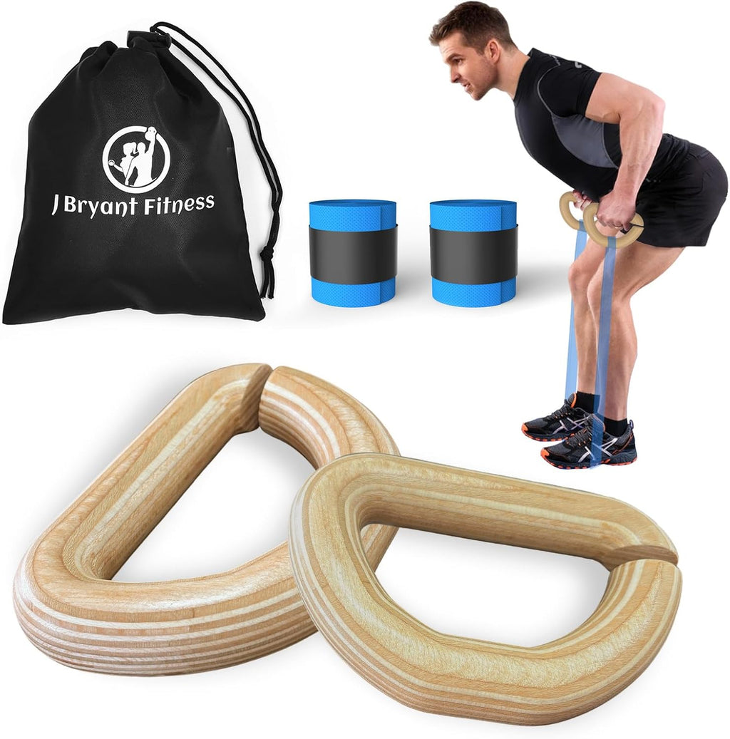 J Bryant Wooden Resistance Band Handles for Deadlifts and Strength Training – Ergonomic Grip for Loop Bands – Durable Handles for Home Gym Workouts