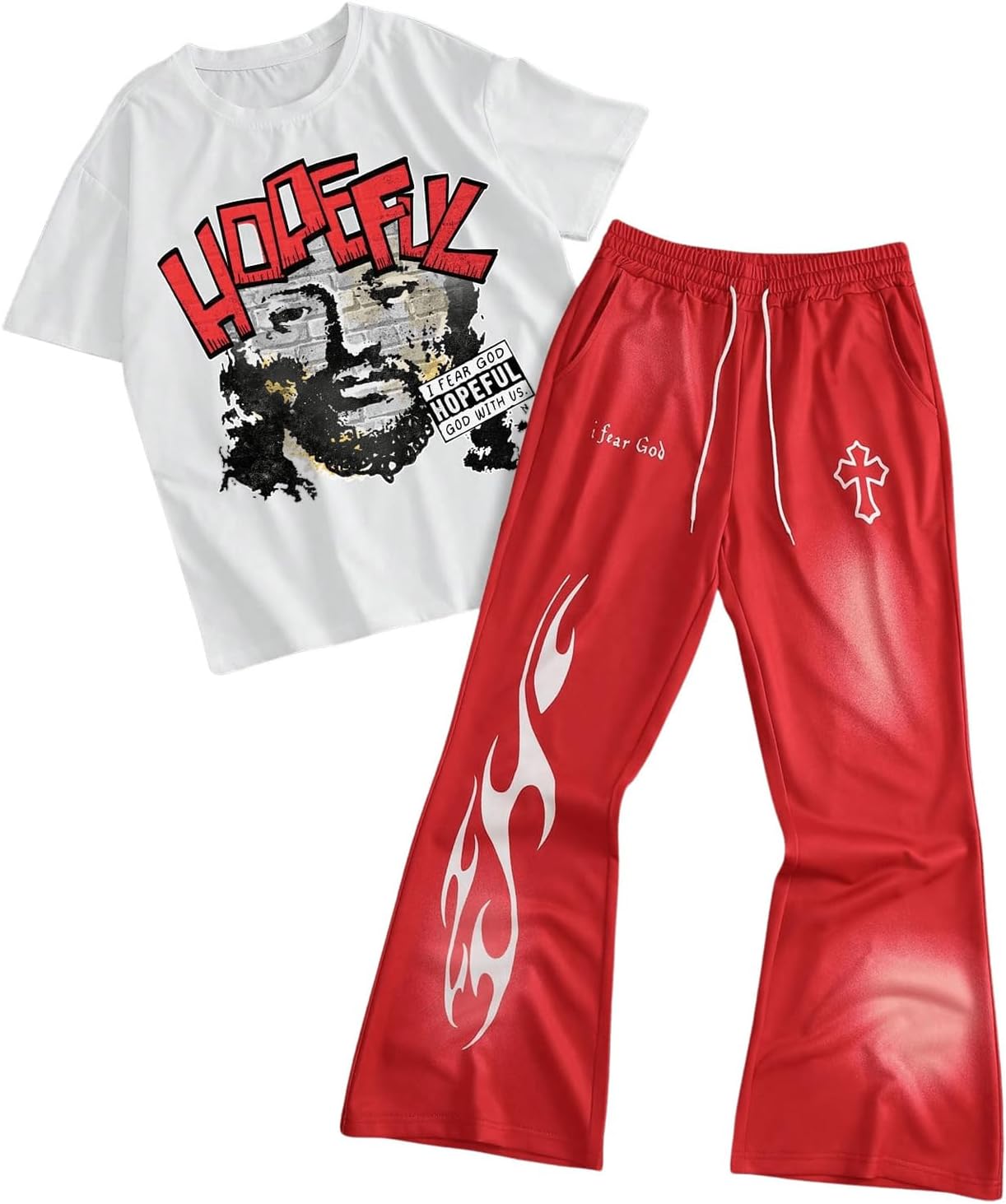 VIPWOLF Men's 2 Piece Outfits Short Sleeve Letter Graphic Tees and Drawstring Flared Sweatpants Tracksuits Set