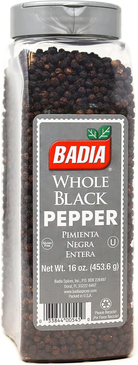 Badia Whole Black Pepper, 16 oz – Aromatic and Flavorful Peppercorns for Everyday Cooking