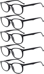 Eyekepper 5-Pack Spring Hinges 80's Classic Reading Glasses Black +1.50