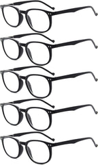 Eyekepper 5-Pack Spring Hinges 80's Classic Reading Glasses Black +1.25