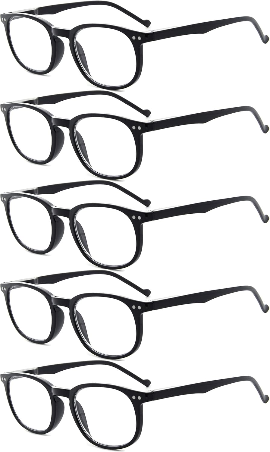 Eyekepper 5-Pack Spring Hinges 80's Classic Reading Glasses Black +0.75