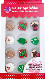 Sentovac 12 Pcs Christmas Icing Decoration Santa Claus Christmas Tree Christmas Leaf Gingerbread Man Deer head Gifts Mix Candy Dessert Edible For Cookie Cake Cupcake Topper Icing Decoration Supplies