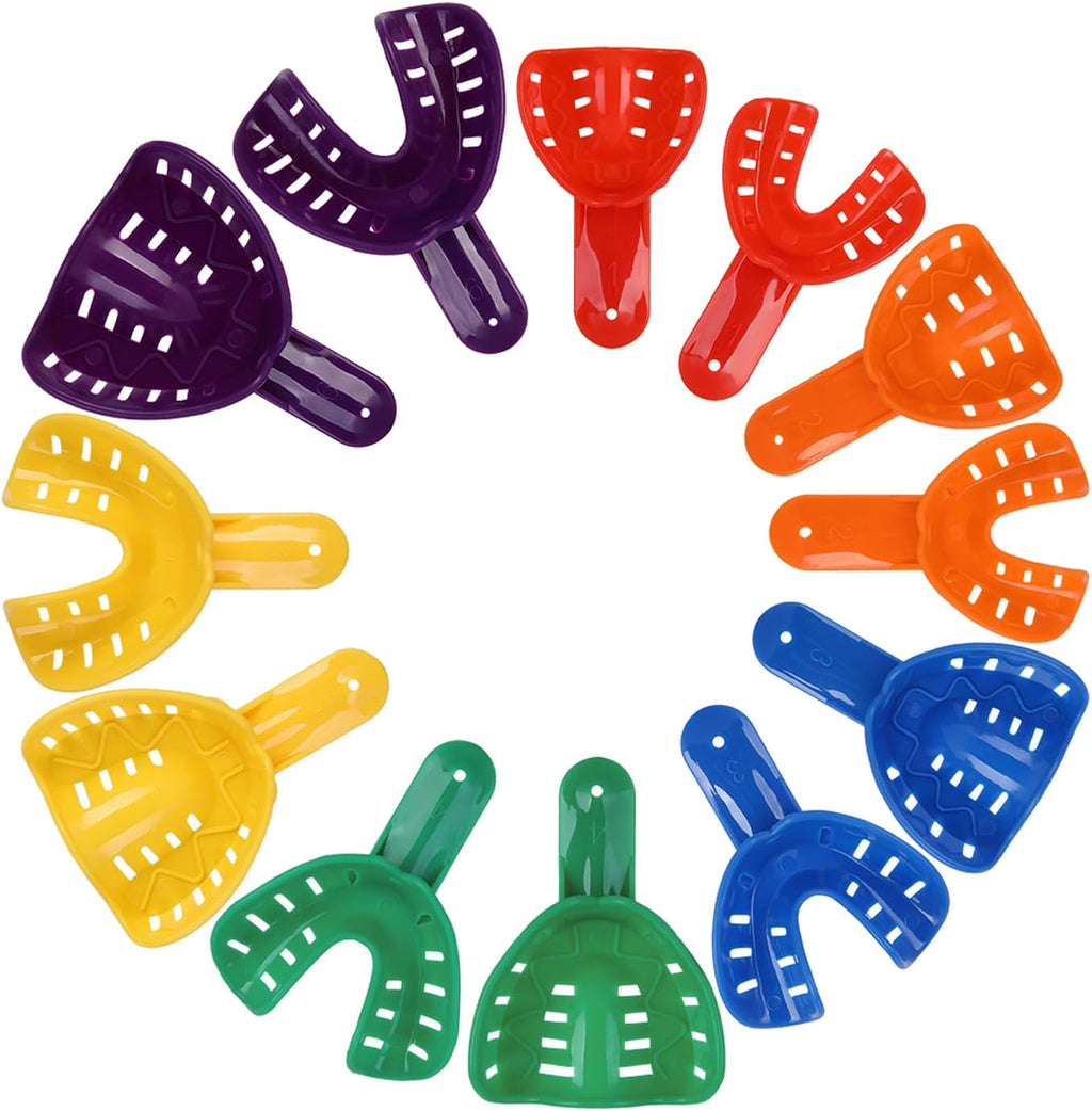 12 Pcs Dental Impressions Trays,Plastic Perforated Impression Tray Set for Adult and Children,6 Sizes Upper and Lower