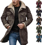 Western Jackets for Men,men's vintage suede long casual coat,Plush Collar Coats Faux Leather Zip Up Casual