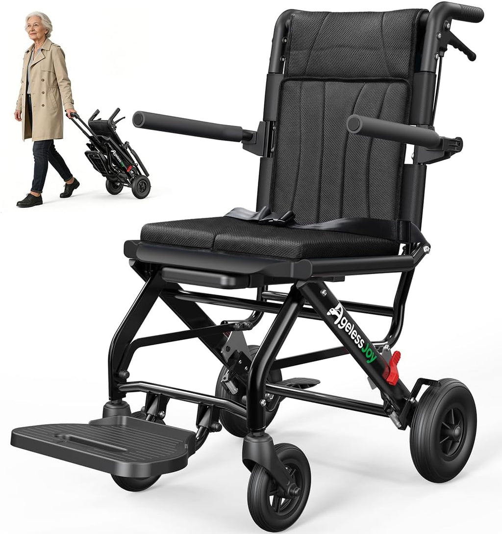 Wheelchair for Adults Transport Chair Lightweight Foldable with Telescopic Handle, 20 Lbs Compact Portable Folding Travel Wheel Chairs for Seniors(Black)