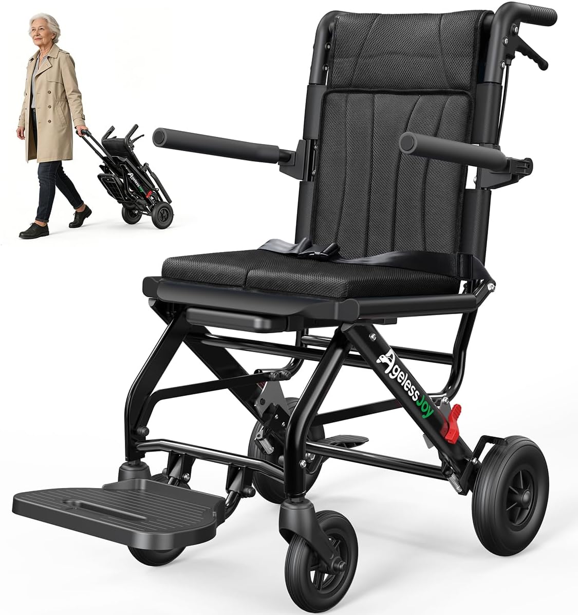 Wheelchair for Adults Transport Chair Lightweight Foldable with Telescopic Handle, 20 Lbs Compact Portable Folding Travel Wheel Chairs for Seniors(Black)