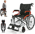 Wheelchairs for Adults,Self-propelled Wheelchair Lightweight Foldable Transport Wheelchair for Seniors,23.5lbs Portable Transfer Chair with Adjustable Leg Rest & Footrest
