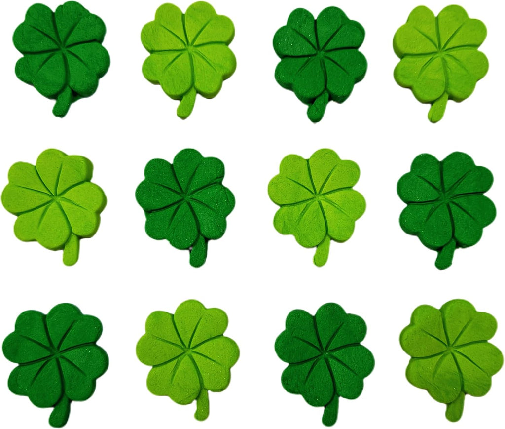 Sentovac 12pcs Edible Shamrock St. Patrick's Day Clover Cake Decorations and Cupcake Toppers | Mixing Sprinkles for Decorating | Birthday Party Supplies