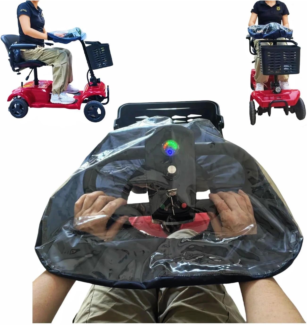 Mobility Scooter Control Panel Tiller Cover 19"x15"x8.6" Fit for Various 3/4 wheels Mobility Scooters, Heavy-Duty Clear PVC with Elastic Cuffs, Rain Guard for Outdoor Travel & Emergency Use