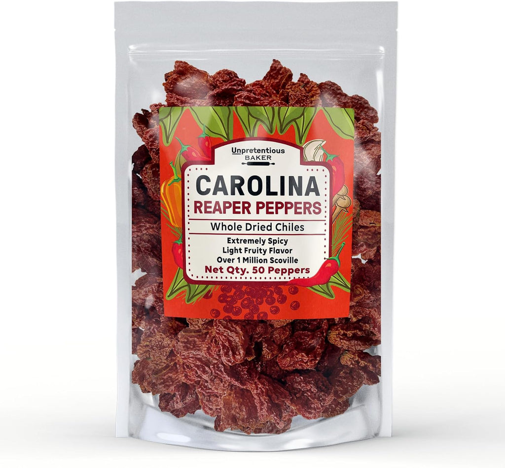 Unpretentious Whole Dried Carolina Reaper Chiles, Extremely Spicy Chiles, Hot Sauce (50 Count)