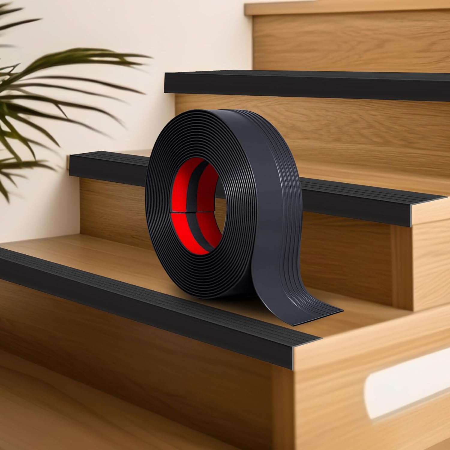 Pangda 50 ft Stair Edge Protector Black Rubber Edge Trim for Steps Vinyl Stair Nose Molding Rubber Nose Trim Edging Guard Treads Self Adhesive for Indoor and Outdoor, Non Slip and Waterproof