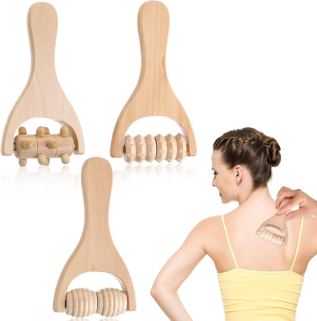 3Pcs Wood Therapy Massage Tools Wooden Massage Rollers, Hand Massage Tools Manual Muscle Roller Stick for Relaxes Thigh, Leg, Hands Full Body Muscle Men Women