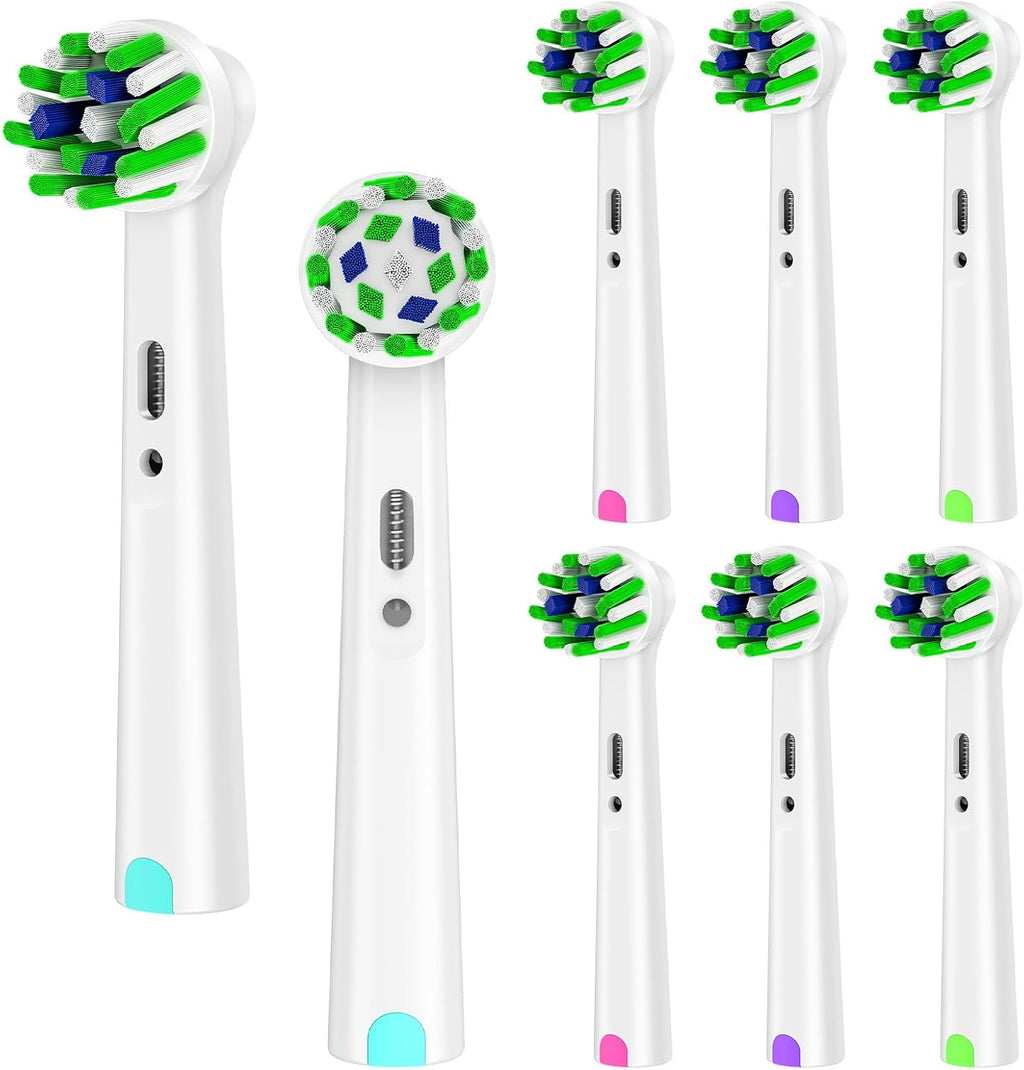 8 Pack Cross Clean Replacement Brush Heads Compatible with Braun Oral B Electric Toothbrush, White