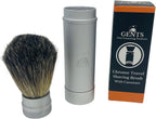 Gents Collapsible Badger Hair Shaving Brush - Retractable Travel Shaving Brush with Silver Metal Handle - Portable Wet Shave Brush for Men