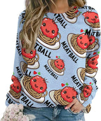 Meatball Cute Italian Spaghetti Women's Sweatshirt Crewneck Long Sleeve Shirts Pullover Tees Cute Tops