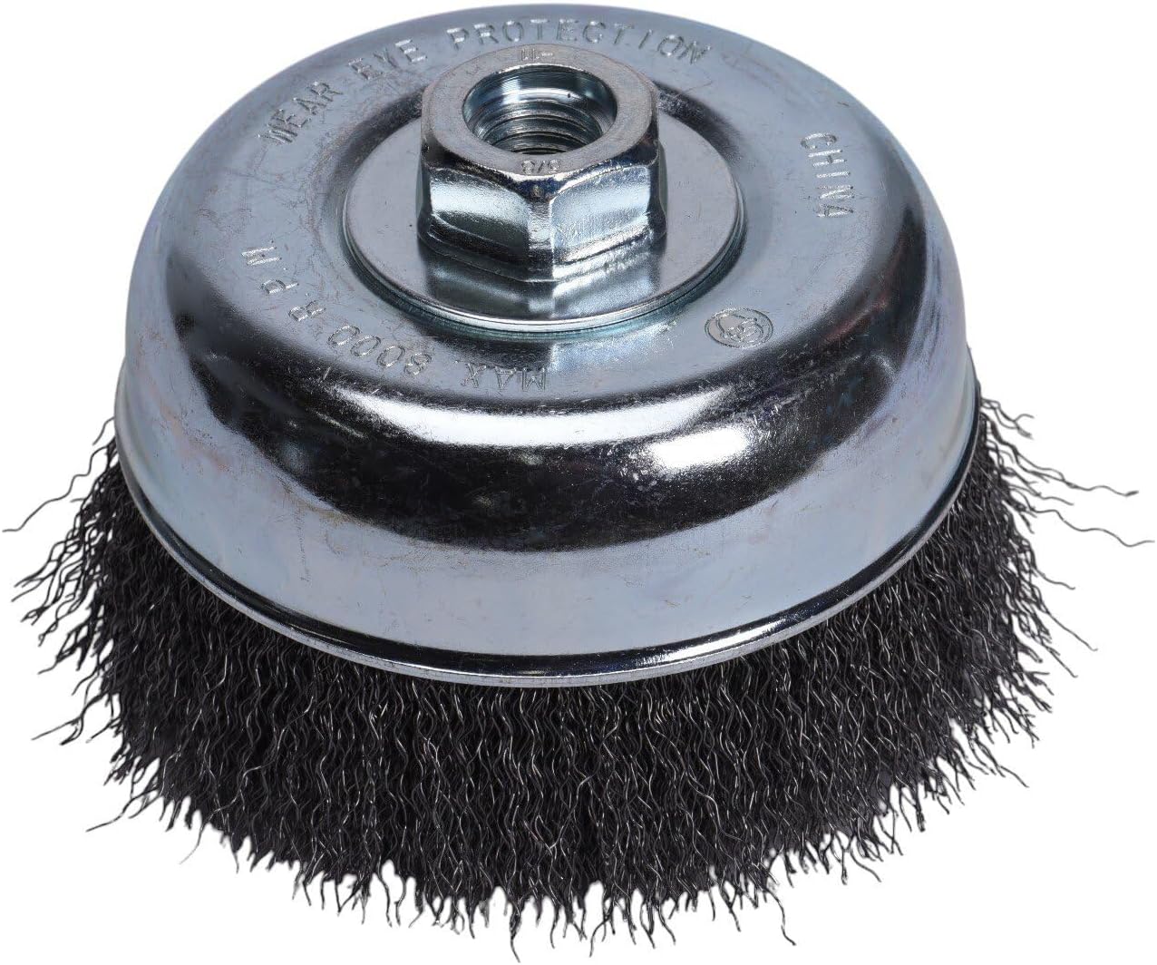 Century Drill & Tool 76055 5" Coarse Crimped Cup Brush, 5/8" X 11" Arbor, 8,000 RPM Max - Heavy-Duty Cleaning and Surface Prep on Concrete and Metal