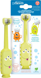 Dr. Brown's ToothScrubber Toddler Toothbrush, Triple-Sided Training Toothbrush with Suction Cup Base, Green Monster, Baby Oral Care, Ages 1-4 Years