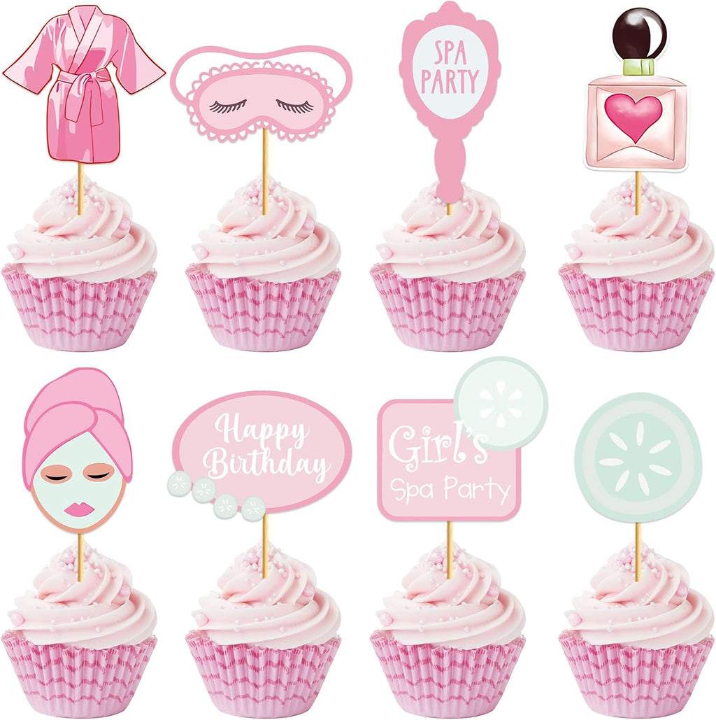 Spa Cupcake Toppers Spa Party Cake Decorations Birthday Supplies for Girls Night Slumber Sleepover Party