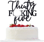Thirty Five Cake Topper - Happy 35th Birthday Cake Decor - Cheers to 35 Years Birthday Party Decorations Supplies, Black Glitter