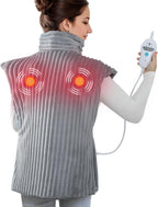 Dowin Massaging Heating Pad for Neck and Shoulders,Wearable Heating Pads for Back Pain Relief,Auto-Shut Off, 2 Heat Settings Heating Pad Wrap with Massager,Machine Washable,24 x35inch Grey