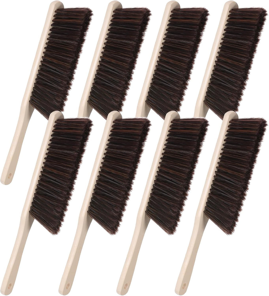 8 Pieces Hand Broom Brush Woooden Dust Brush Bulk Bench Brushes with Long Wood Handle Soft Bristle Whisk Broom Hand Held for Counter Bed Sofa Bench Car Fireplace Clothes Household Cleaning