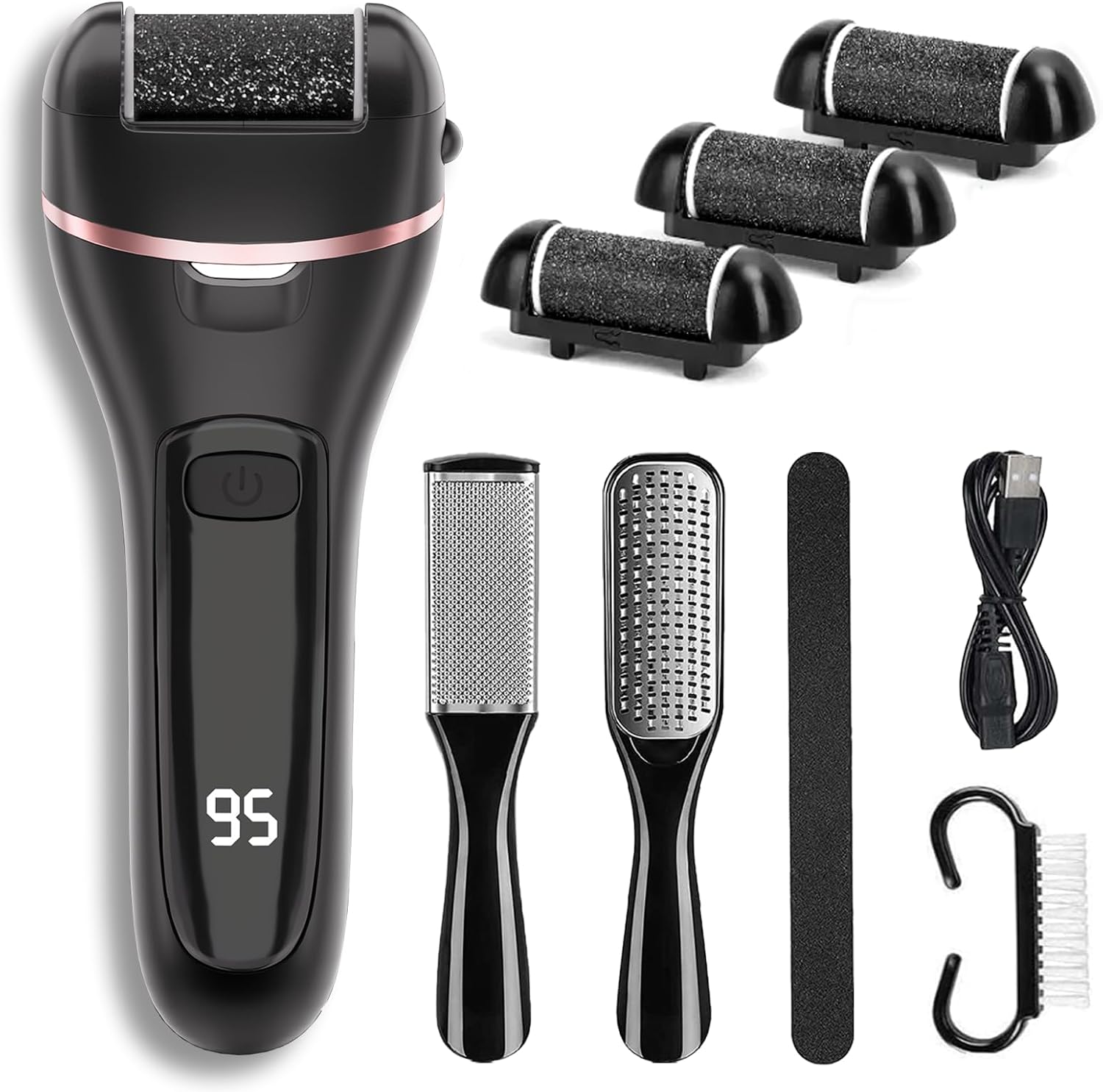 Electric Callus Remover for Feet with 3 Roller Heads 2 Speed Rechargeable Waterproof Foot File Perfect for Dead Hard Cracked Dry Skin