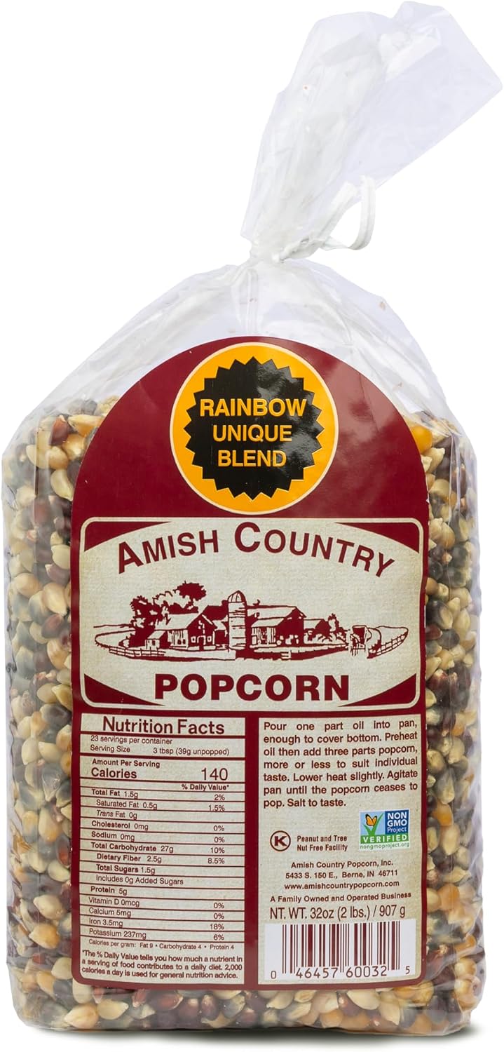 Amish Country Popcorn | 2 lb Bag | Rainbow Popcorn Kernels | Old Fashioned, Non-GMO and Gluten Free (Rainbow - 2 lb Bag)