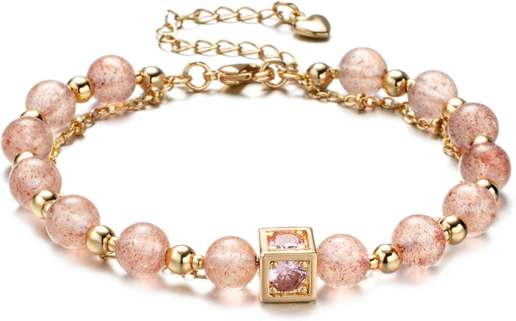 Luxury Handmade Natural Crystal Gemstone Bracelet 14K Gold-Plated Chain,Elegant Unique Jewelry for Women Gift Ready for Her Girlfriend Mother