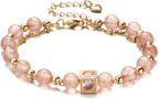 Luxury Handmade Natural Crystal Gemstone Bracelet 14K Gold-Plated Chain,Elegant Unique Jewelry for Women Gift Ready for Her Girlfriend Mother