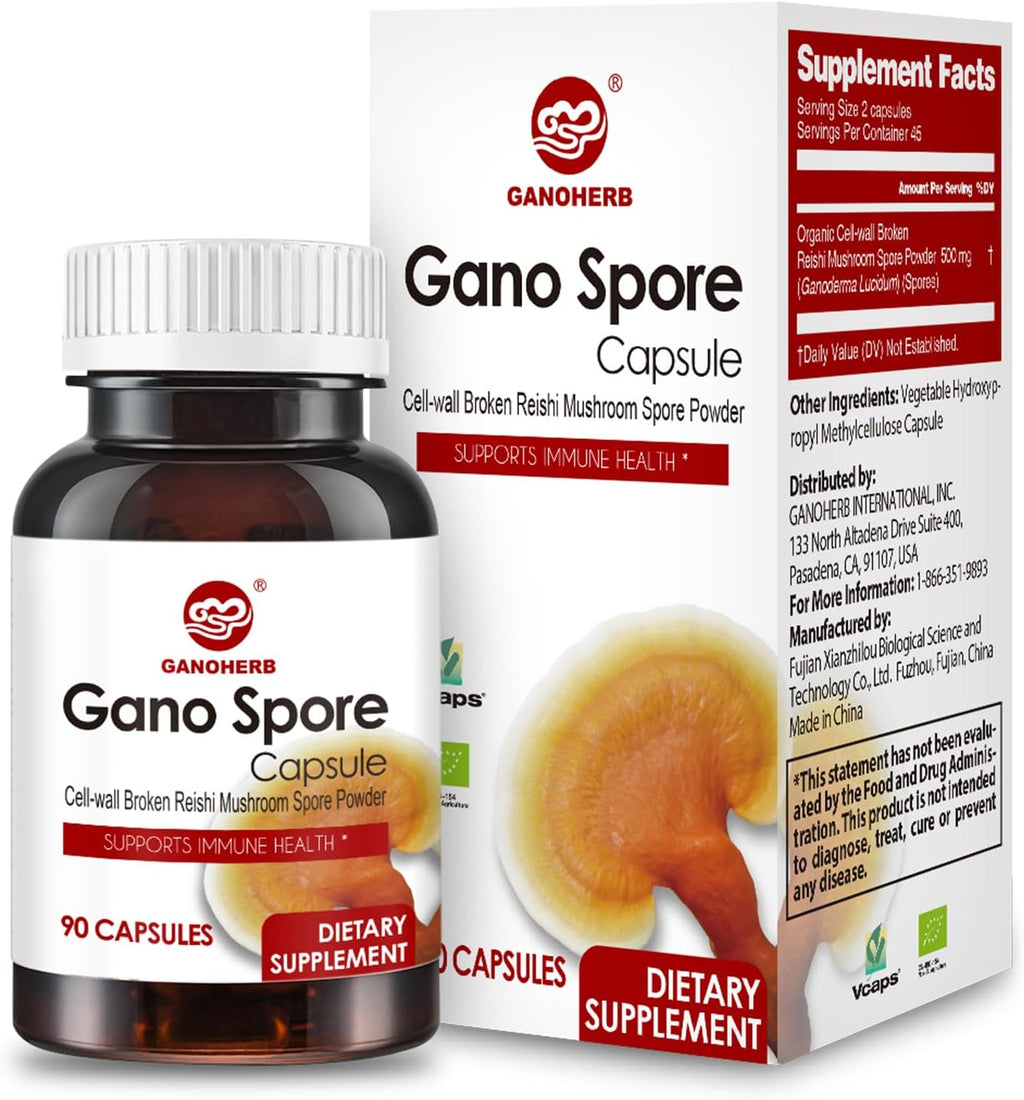 Organic Reishi Mushroom Capsules with 100% Ganoderma Lucidum Reishi Spore Powder for Boost Immune System, Vegan, All Natural, Non-GMO & Gluten Free, 90 Veggie Capsules
