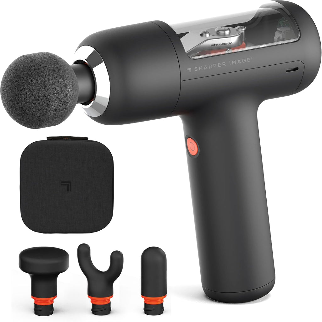 Sharper Image PowerBoost Circuit Massage Gun [2026 Version] Deep Tissue Percussion Massager with 6 Speeds for Back, Shoulders, & Full Body Muscle Pain Relief, with 4 Attachments & Travel Case