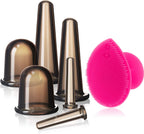 BBTO Silicone Facial Cupping Set, Vacuum Massage Cup Kit for Body, Face, Neck, Back, and Eye, 6 Cups and Exfoliating Brush(Black)