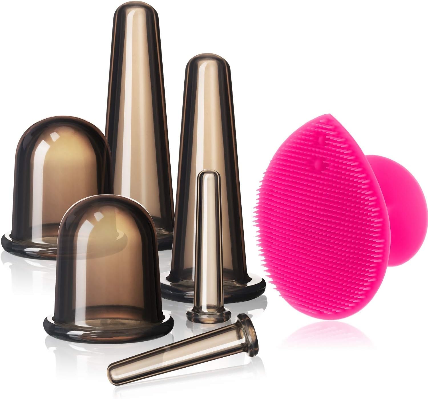 BBTO Silicone Facial Cupping Set, Vacuum Massage Cup Kit for Body, Face, Neck, Back, and Eye, 6 Cups and Exfoliating Brush(Black)