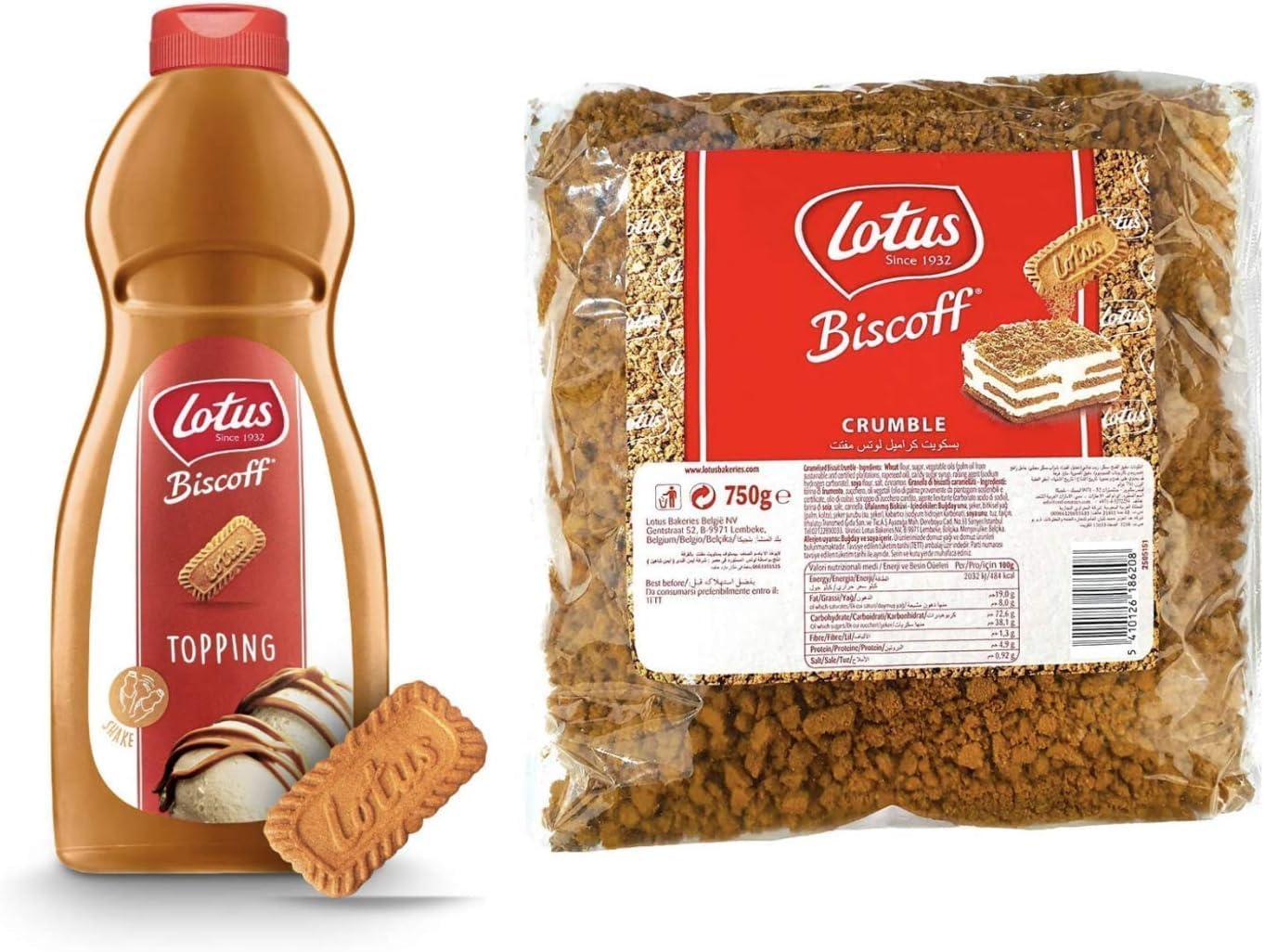 Lotus Biscoff Topping Sauce 2.2 lb (1kg) Squeezy Bottle and Lotus Biscoff Crushed Crumbs 1.6 lb(750g) Ultimate Dessert Bundle by Magic Market