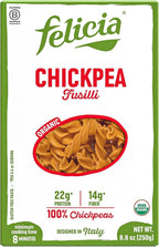 Felicia Gluten Free Pasta, Chickpea Fusilli, 22G Protein per Serving, Organic High Protein and Fiber Noodles, Designed in Italy, Plant Based, Made from 100% Chickpeas, Non GMO, 8.8 Oz, 6 Boxes