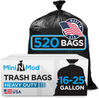 16-25 Gallon Trash Bags – Bulk 520 Count – Medium-Large Black Garbage Bags, One Size Fits 16, 20, 25 Gal Trash Can Liners for Bathroom, Kitchen, Home, Office & Commercial – Tear-Off Roll