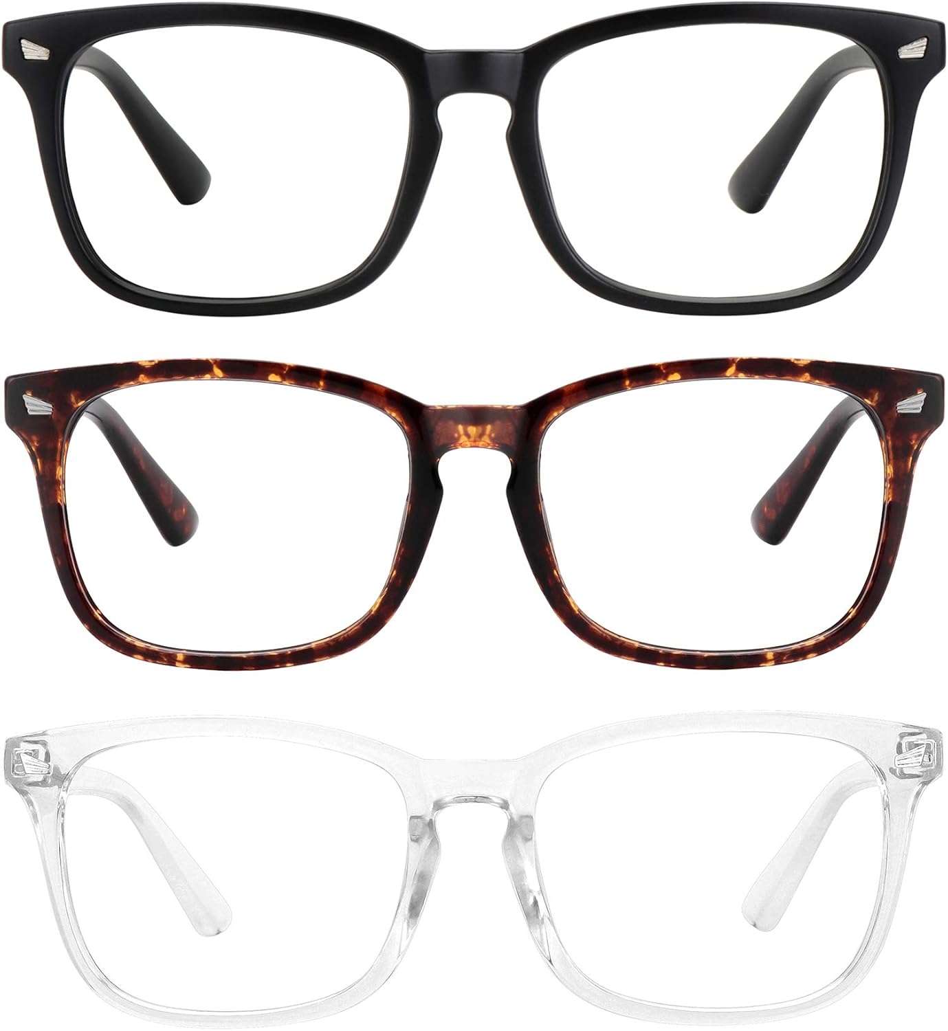 MEETSUN Blue Light Blocking Glasses, Anti Eye Strain Headache (Sleep Better), Computer Glasses UV400 Transparent Lens (Black + Tortoise + Clear)