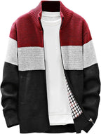 Men's Cardigan Sweaters Knitted Full Zip Collared Regular Fit Jacket Casual Color Block Baggy Winter Warm Coat