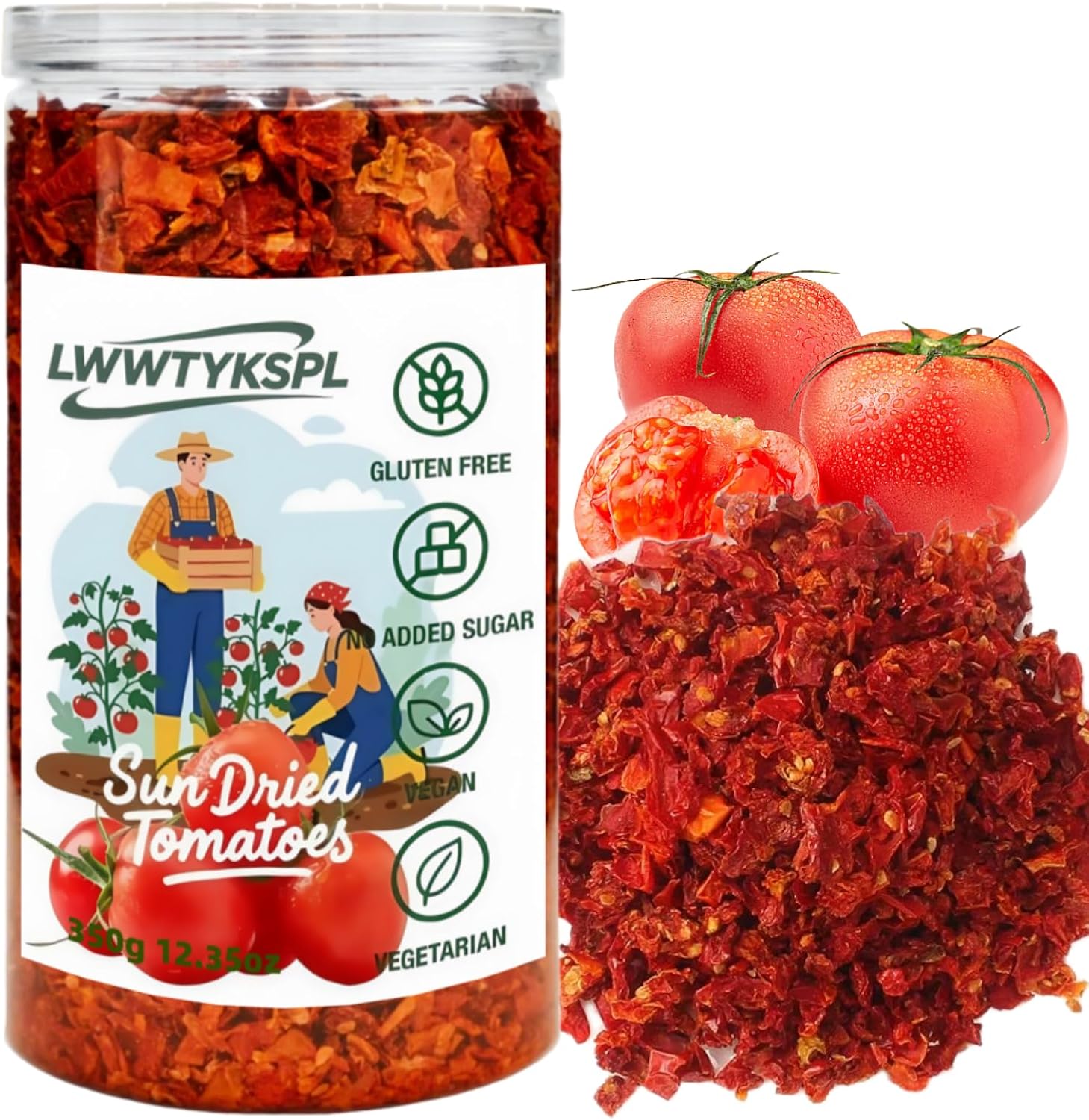 Sun Dried Tomato Flakes in Resealable Tub |350g 12.35oz It's Delish Premium Tomatoes | Ready-to-Use for Cooking, Soups, Pizza & Pasta | Dehydrated Tomatoes for Pantry, Camping & Backpacking, Premium Freeze-Dried Fruits, (Tomato)