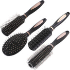 Pack of 4 Anti-Static Hair Tools for Women, Men & Kids: Oval Comb, Round Vent Brush, Detangling Paddle Brush for Wet/Dry Hair Massage & Shine, QXDAI-10