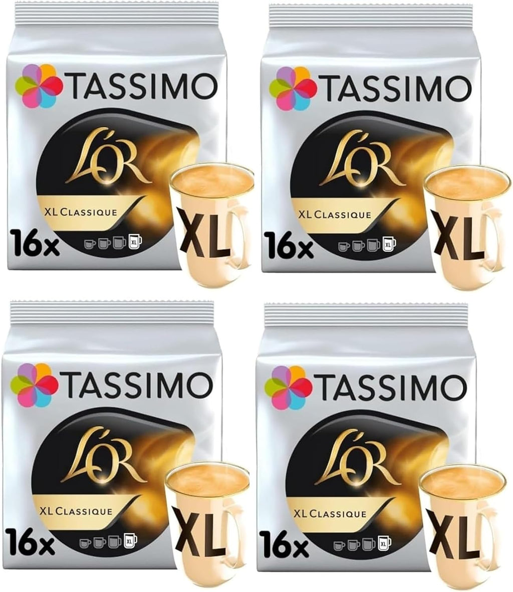 Tassimo L'OR Espresso XL Classique Coffee Pods (Pack of 4, Total 64 Capsules)