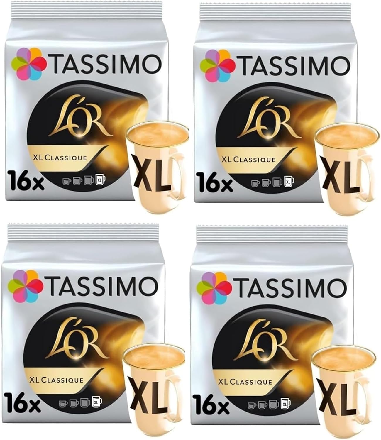 Tassimo L'OR Espresso XL Classique Coffee Pods (Pack of 4, Total 64 Capsules)