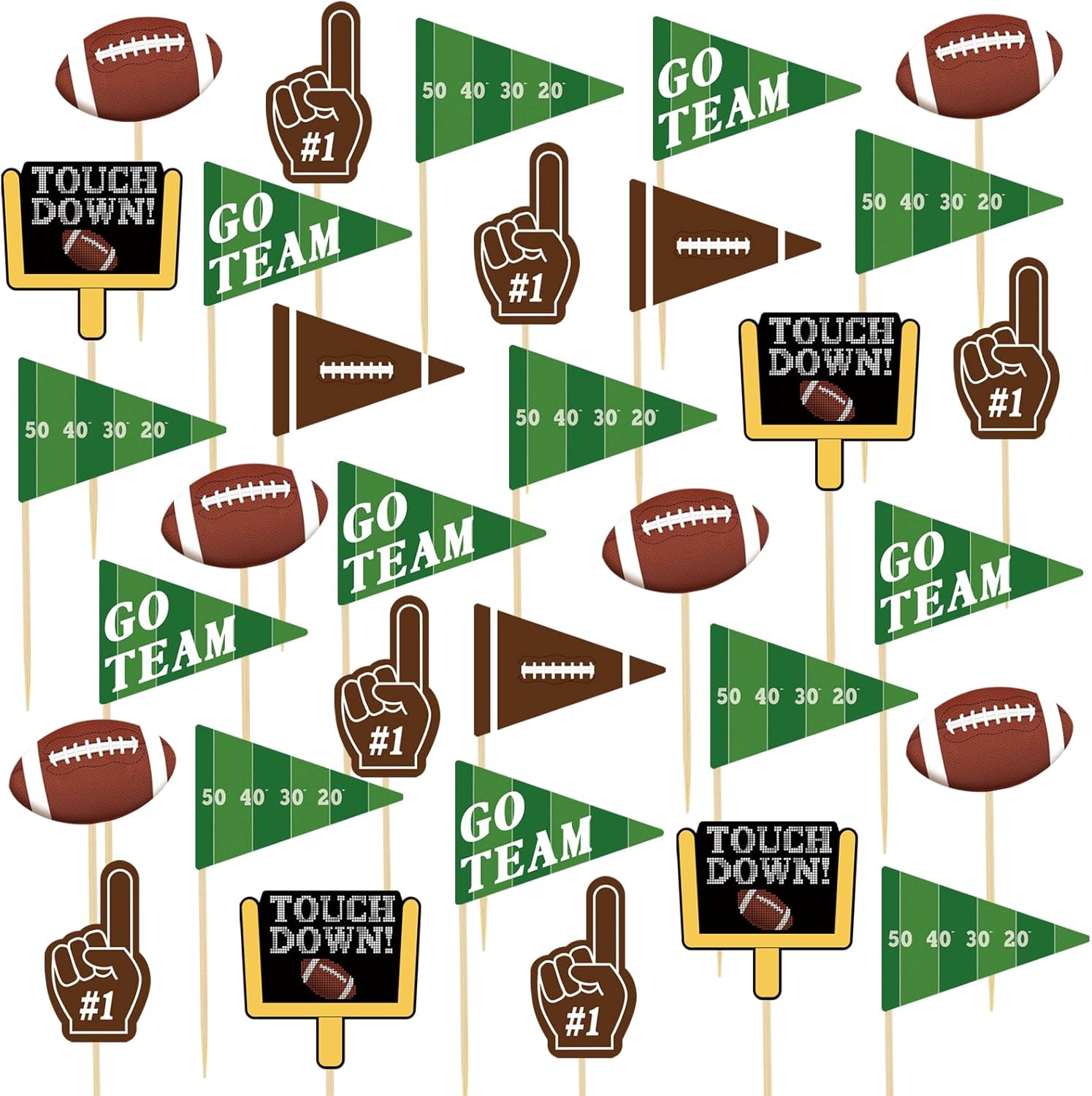 96 Pcs Football Cupcake Toppers, Football Themed Party Favors, Footballs Decorations for Sports Birthday Tailgate Party Team Day Supplies