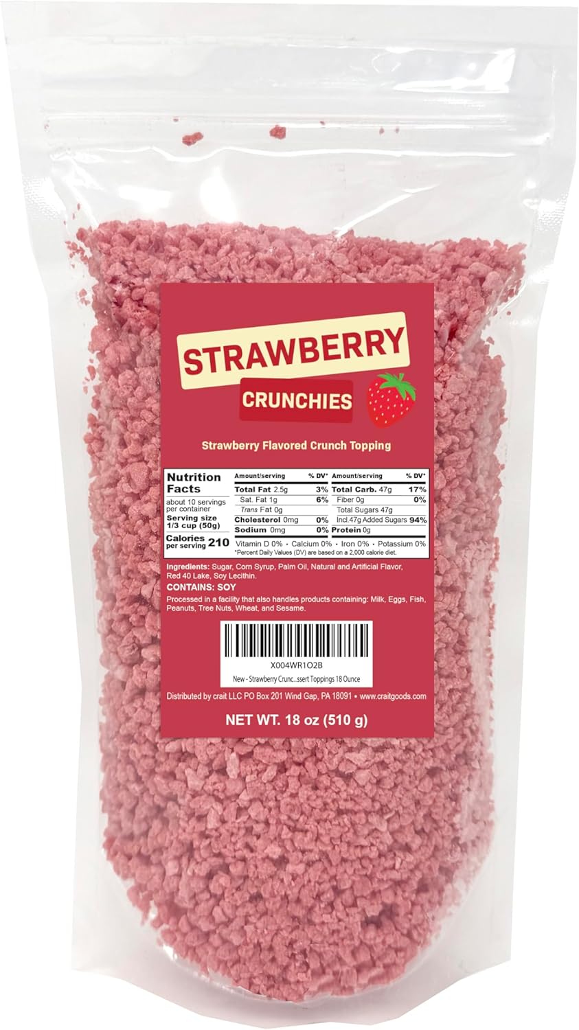 Strawberry Crunch Topping – Strawberry Crunch Crumbles for Ice Cream, Frappe, Cookies & Cakes, Cupcake Toppings, 18 Ounce Bag