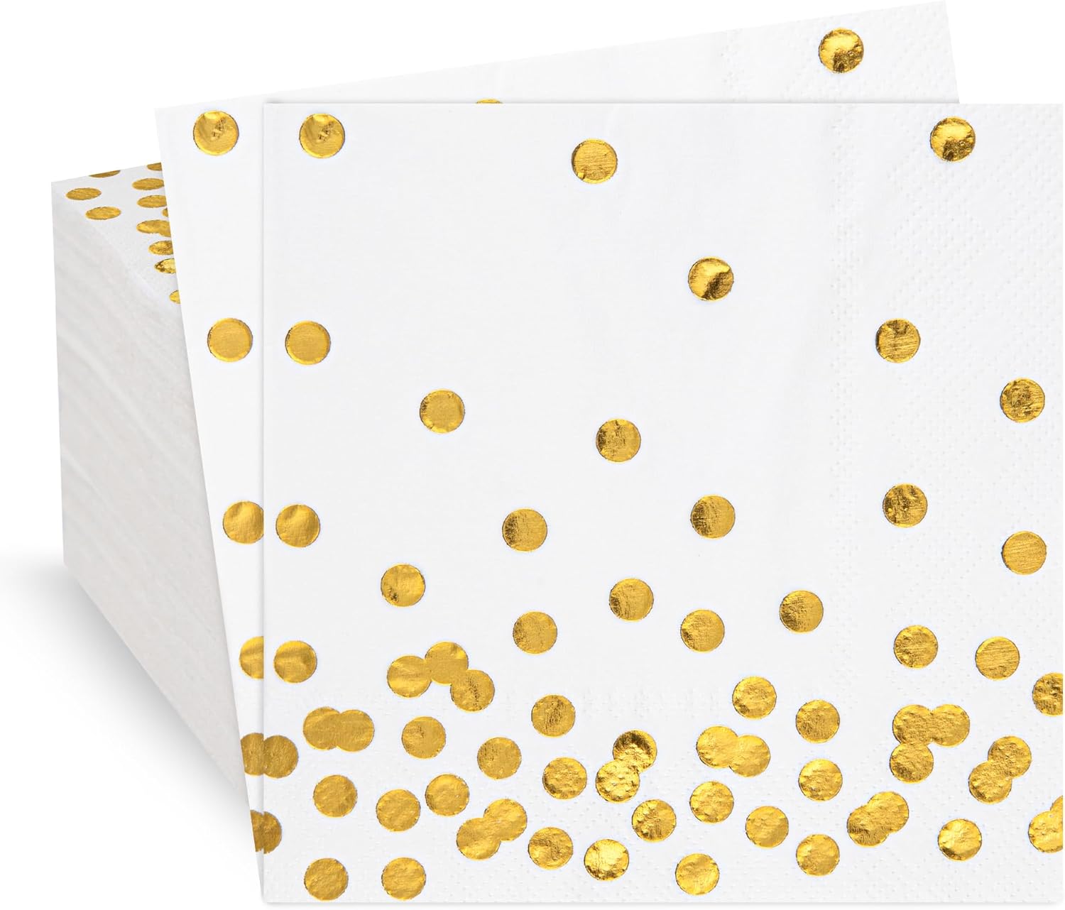 80 Pack of White Paper Cocktail Napkins with Gold Foil Polka Dot Confetti，Polka Dot Party Supplies(5 x 5 in，3-ply) (gold)
