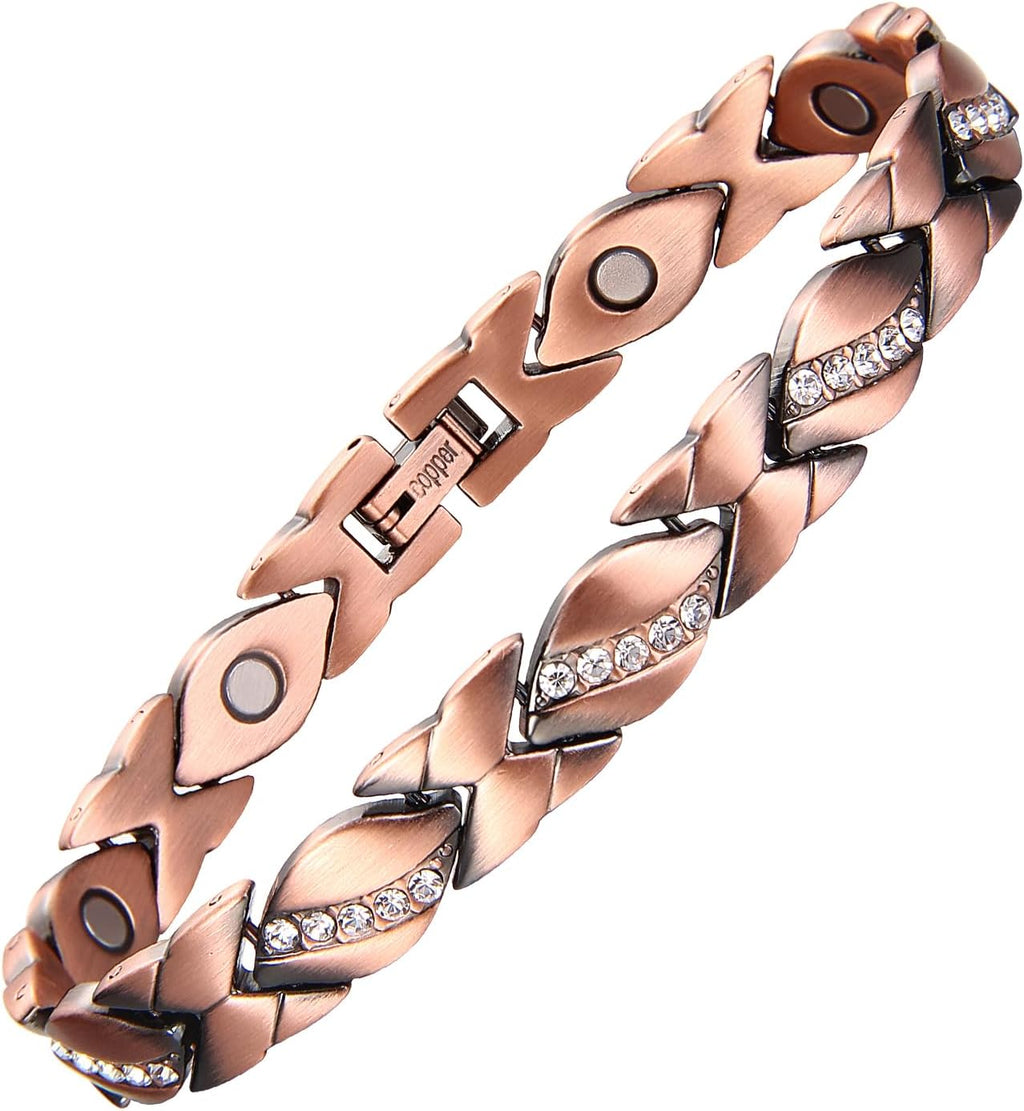 99.99% Pure Copper Magnetic Bracelet and Ring Set for Women, Heart Wire Design Adjustable Jewelry with 3800 Gauss Magnets, Elegant Gift Box