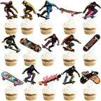Skateboard Party Cupcake Toppers 48Pcs Skateboarding Cake Decorations Skate Party Cupcake Picks Skateboarder Birthday Decorations for Sports Skating Baby Shower Supplies